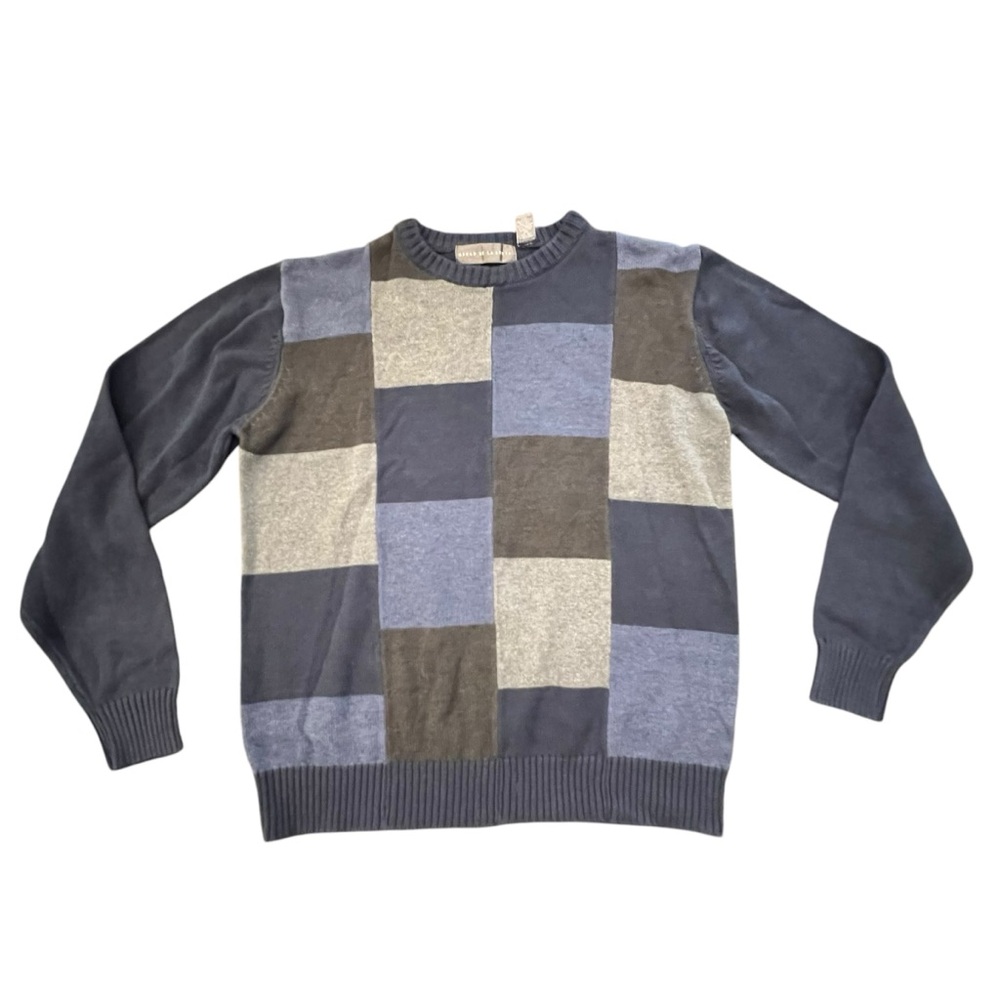 Mens Oscar De La Renta Sweater‎ Patchwork Blue Size Large Preppy Casual Stretch